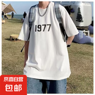 夏季新款日系潮牌短袖T恤男港風(fēng)ins潮流百搭寬松大碼圓領(lǐng)百搭休閑 1977圖案短袖白色 2XL