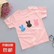兒童短袖t恤純棉外貿(mào)童裝批發(fā) 夏季半袖女童體恤男童上衣半袖衣服 粉色三兔頭 100 /65#-建議身高90-100cm