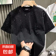 燙鉆短袖T恤男款夏季高端輕奢休閑圓領(lǐng)帥男士潮牌寬松半袖體恤KXW 黑色 L 【105-115斤】