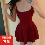 辣妹性感紅色吊帶連衣裙女生夏季法式修身顯瘦收腰低胸a字短裙KXW K1046紅色【顯瘦性感】 L 【105-115斤】