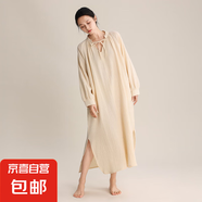 春夏長(cháng)袖睡裙 日系無(wú)印風(fēng)V領(lǐng)系帶優(yōu)雅簡(jiǎn)約寬松長(cháng)款女士可外穿睡衣 霧杏 L （120-160斤）