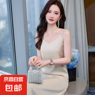高級垂感夏季女生內搭吊帶背心裙2025新款修身氣質(zhì)長(cháng)款性感連衣裙 香檳色 （RF0096） L 碼100-108斤