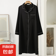 春夏新款睡衣女冰絲襯衫睡裙女長(zhǎng)款系帶性感寬松男友風(fēng)長(zhǎng)袖家居服 5281-3#黑色 M