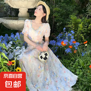【有里布】夏裝長裙收腰新款高級夏短袖法式氣質(zhì)綁帶連衣裙D1525 白色長款 XL 【120-130斤】