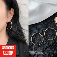 歐美氣質(zhì)爆款圈圈耳環(huán)女輕奢高級(jí)感素圈秋冬耳飾品夸張大耳圈耳釘 金色直徑4CM【一對(duì)裝】