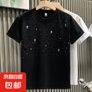 歐洲站輕奢高街短袖男夏季燙鉆圓領半袖t潮牌休閑百搭T恤WZY 黑色 2XL