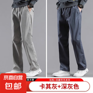 男士褲子春季寬松大碼休閑褲純棉中年新款直筒男褲春夏薄款工裝褲 淺灰色+深灰色 【春款】 XL