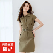 短袖連衣裙女2025夏季新款氣質(zhì)高級(jí)感收腰顯瘦百搭裙子D1076 卡其綠 L 【110-120斤】