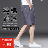 夏季純棉七分褲男款寬松加肥加大碼休閑短褲中青年薄款工裝褲直筒 【純棉五分褲】688深灰色 6XL 【210-230斤左右】