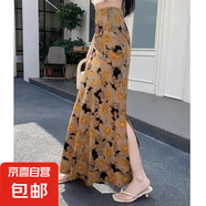 夏季側開(kāi)叉碎花雪紡半身裙女2025新款法式風(fēng)情萬(wàn)種包臀魚(yú)尾長(cháng)裙子 黃色 L
