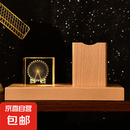 實木發(fā)光水晶筆筒小夜燈創(chuàng)意星系3D內(nèi)雕工藝辦公書桌擺件商務禮品 摩天輪 190*100*95mm觸摸暖光 水晶50mm