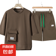 男士休閑運(yùn)動(dòng)夏季薄款男孩短袖短褲2025新款純色青少年家居服套裝 TZ218卡其色【套裝】 3XL