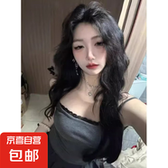 純欲甜辣妹一字領(lǐng)露肩假兩件花邊上衣女綁帶短款緊身卷邊吊帶潮流 灰色-Q69 S