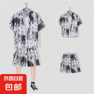 三亞沙灘套裝男潮牌花襯衫夏威夷風(fēng)痞帥嘻哈洋氣網(wǎng)紅短袖短褲整套 【2139套裝】白色 3XL