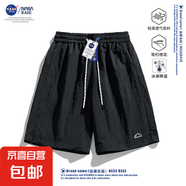 NASA【冰絲短褲】男女同款夏季潮牌寬松休閑大褲衩情侶速干五分 黑色 L （130-145斤）