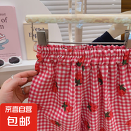爆款兒童親子款格子防蚊褲女童闊腿褲洋氣小女孩休閑褲子百搭H72 紅色草莓格子褲 73 CM
