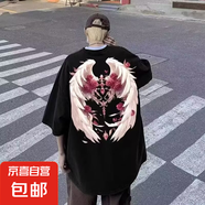 季法嘉全身印花短袖T恤男2025新款男士衣服百搭修身半袖體恤衫T恤 黑色 2XL