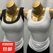 遮副乳修身內(nèi)搭外穿無袖打底衫上衣夏季新款莫代爾螺紋吊帶背心女 070-黑肩色+白色 XL 建議125-150斤