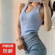 辣妹吊帶爵士舞蹈麻花掛脖穿搭網紅純欲短款美背背心上衣KXW S731藍色 XL 【115-125斤】