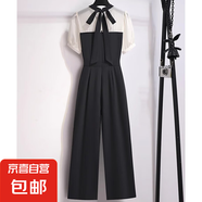 連體褲女夏季新款高腰顯瘦寬松闊腿長褲氣質(zhì)女神范連體衣D1064 米白色 2XL 【130-145斤】