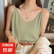 吊帶背心女夏外穿華夫格寬松上衣顯瘦無袖打底衫t恤 淺綠色吊帶款 XL 115-130斤