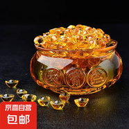 雕塑 爆款成品聚寶盆擺件黃水晶元寶 聚寶盆4.5*3.2cm+20個(gè)25mm