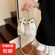 精致超火新中式包包女2025夏新款百搭鏈條斜挎包手提水桶包小拎包 白色