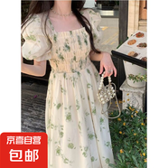 桔梗風(fēng)方領(lǐng)碎花連衣裙夏季顯瘦流行女裝森系氣質(zhì)度假超仙公主KXW 綠色【連衣裙仙氣】 2XL 【125-145斤】