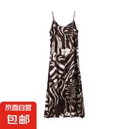 夏季新款度假風(fēng)沙灘斑馬紋V領(lǐng)吊帶裙連衣裙長裙子女8305 咖啡色 2XL （135-150斤）