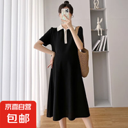 孕婦連衣裙夏裝短袖裙翻領(lǐng)孕婦裝夏天孕婦裙子女夏季衣服 黑色 XXL