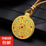 越南沙金八寶羅盤項(xiàng)鏈男女款古法傳承吊墜黃金色編繩福牌毛衣鏈 八寶羅盤+咖啡色如意繩【禮盒款】