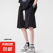 小香風針織短褲男款夏季冰絲速干褲子潮牌感寬松休閑五分褲 黑色 XL