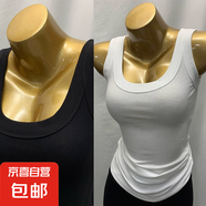 無袖遮副乳修身打底衫女裝夏季百搭新款螺紋吊帶背心內(nèi)搭外穿上衣 070-黑色+白色 L 建議110-125斤