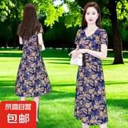 千鵝湖連衣裙女2025夏季新款冰絲中長(zhǎng)裙大碼寬松顯瘦印花連衣裙媽 2506 裙子 減齡-藍(lán)花 XL 建議【105斤以內(nèi)】