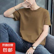 2025夏季男裝短袖t恤潮流休閑純色圓領(lǐng)打底衫潮牌體恤上衣潮 LYK 短袖咖啡 XL