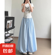 百褶半身裙女夏季2025新款高腰顯瘦花苞裙褲超火a字 云朵藍 XL （125-145斤）