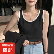 2025早春新款吊帶背心女內(nèi)搭打底夏季設(shè)計(jì)感華夫格拼接無袖上衣潮 B167-拼接黑 M 建議95-105斤