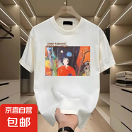 夏季純棉短袖t恤男透氣寬松大碼圓領(lǐng)印花半袖男士上衣打底衫潮TMB J3070白色 L 建議105-115斤