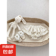 卡優(yōu)豆ins新款女童寶寶純色薄款荷葉邊無(wú)袖T恤上衣公主碎花蛋糕裙 米紫碎花 100 cm