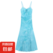 度假風(fēng)印花吊帶裙連衣裙女夏季法式包臀裙收腰魚尾裙長裙 綠色 L