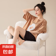 夏季純棉短袖短褲睡衣女韓版卡通印花條紋薄款少女學(xué)生家居服套裝 Z66045女 L