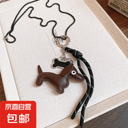 咖色小狗鑰匙扣項鏈ins小眾百搭設計毛衣鏈女高級感時尚飾品配飾 項鏈-黑色-咖色