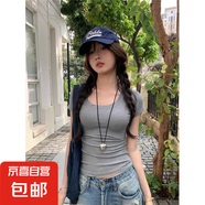 夏季新款設(shè)計(jì)感百搭短袖T恤女士莫代爾內(nèi)搭外穿體恤衫正肩上衣服 956-1.5灰 L