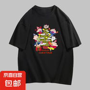 220克純棉2025新款夏印花卡通可愛男女情侶圓領(lǐng)休閑T恤短袖B701YL 黑色【3494】 M