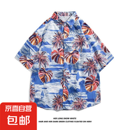 泰國風夏威夷花襯衫短袖男女情侶裝松弛感潑水節(jié)度假沙灘碎花襯衣 2108 3XL