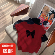 女童純棉短袖t恤2025夏季韓版洋氣中小童寬松女孩韓版打底上衣-SL 純棉短袖#紅色Z182 100  （建議身高85-95CM）