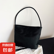 韓國(guó)手提手提包尼龍2025時(shí)尚百搭新款刺繡腋下包百搭單肩水桶 黑色 中包