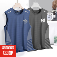 夏季背心男速干無袖T恤冰絲涼感運(yùn)動(dòng)上衣寬松跑步短袖訓(xùn)練衣服-SL 山脈藍(lán)+回形灰【二件裝】 5XL  建議180-200斤