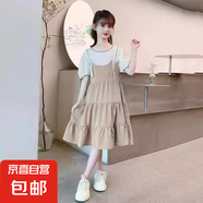 女童連衣裙夏裝2025新款女孩夏季雪紡公主裙童裝兒童假兩件吊帶裙 綠色 170