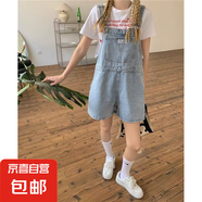 減齡氣質(zhì)大碼牛仔背帶短褲女2025年夏季薄款洋氣顯瘦連體褲胖妹妹 藍色 S